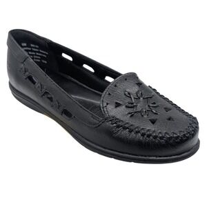 Dr Scholls Womens Black Leather Slip On Loafer Shoes Size 6M E61-01